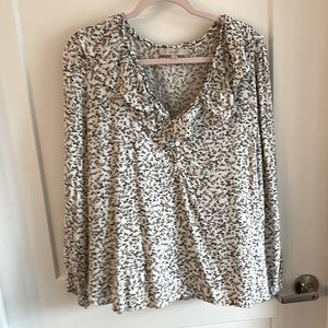 LOFT XXL White Flower Long Sleeve Blouse